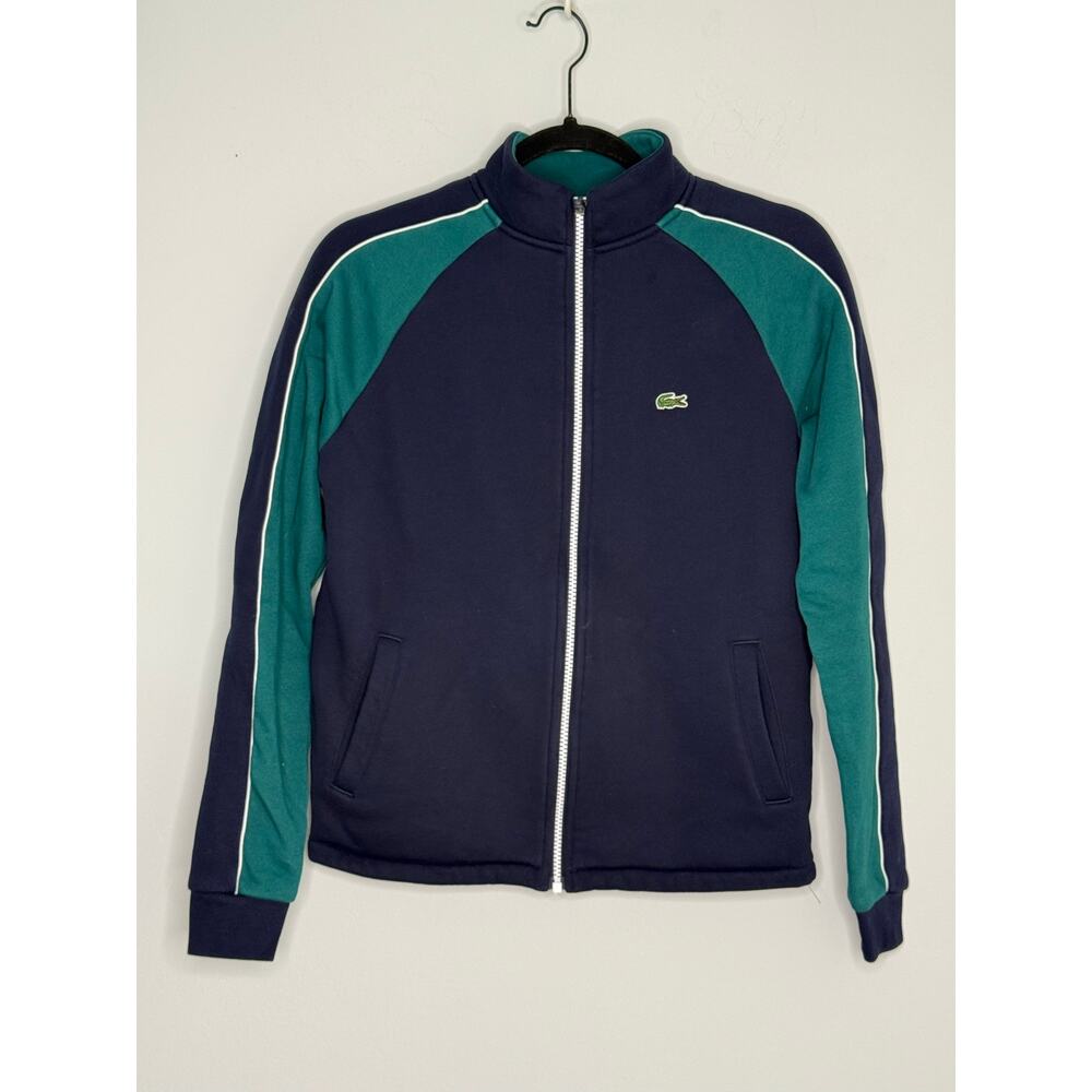 Lacoste Sport Boys Fleece Mockneck Jacket Zip-up Navy Green Sz 14 65 inch 164cm